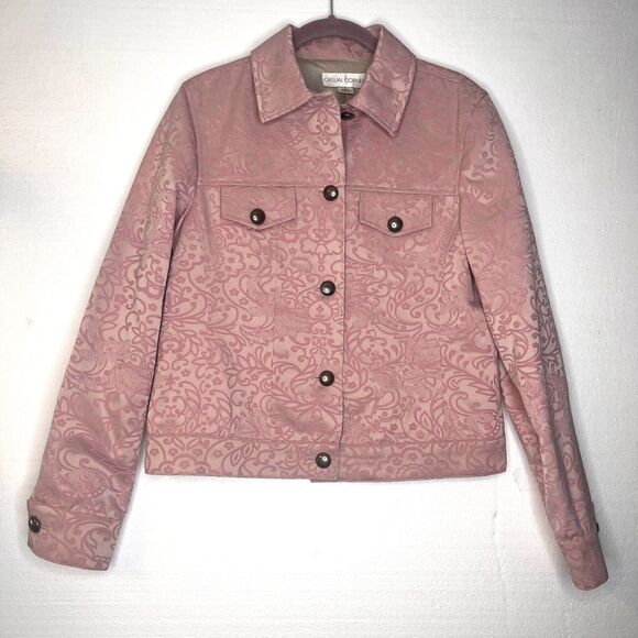 Casual Corner Womans Pink Jacquard Button Down Collared Jacket size 8 - Picture 1 of 7